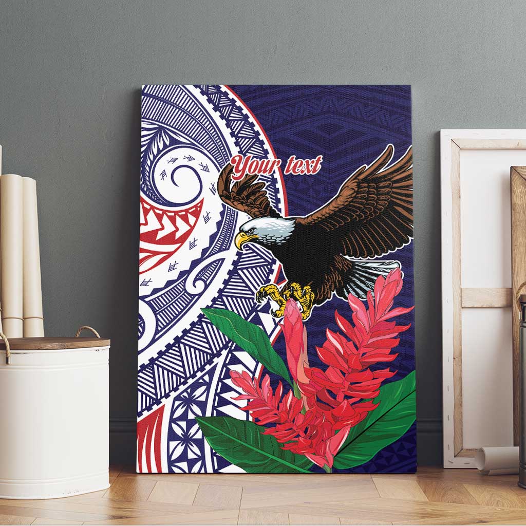 American Samoa Bald Eagle Personalized Canvas Wall Art Polynesian Teuila Flowers - Polynesian Pride
