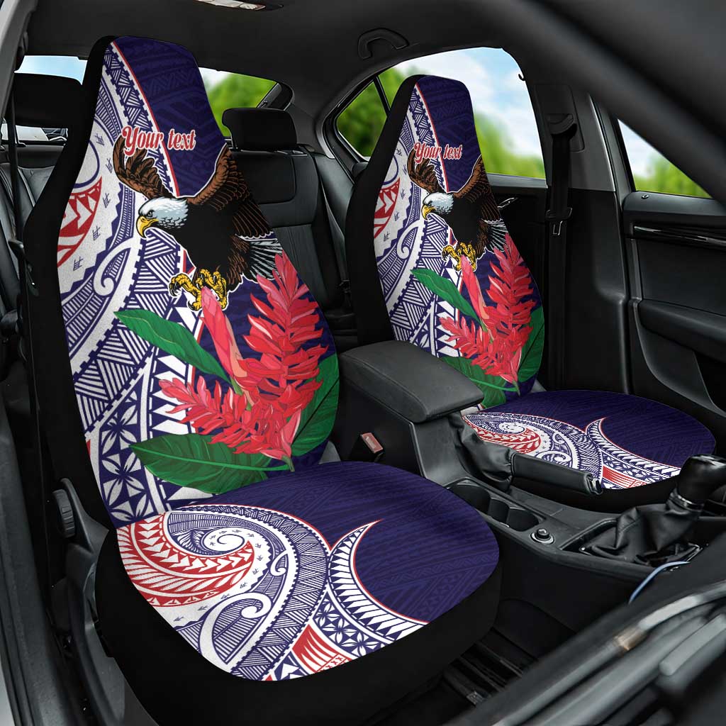 American Samoa Bald Eagle Personalized Car Seat Cover Polynesian Teuila Flowers - Polynesian Pride