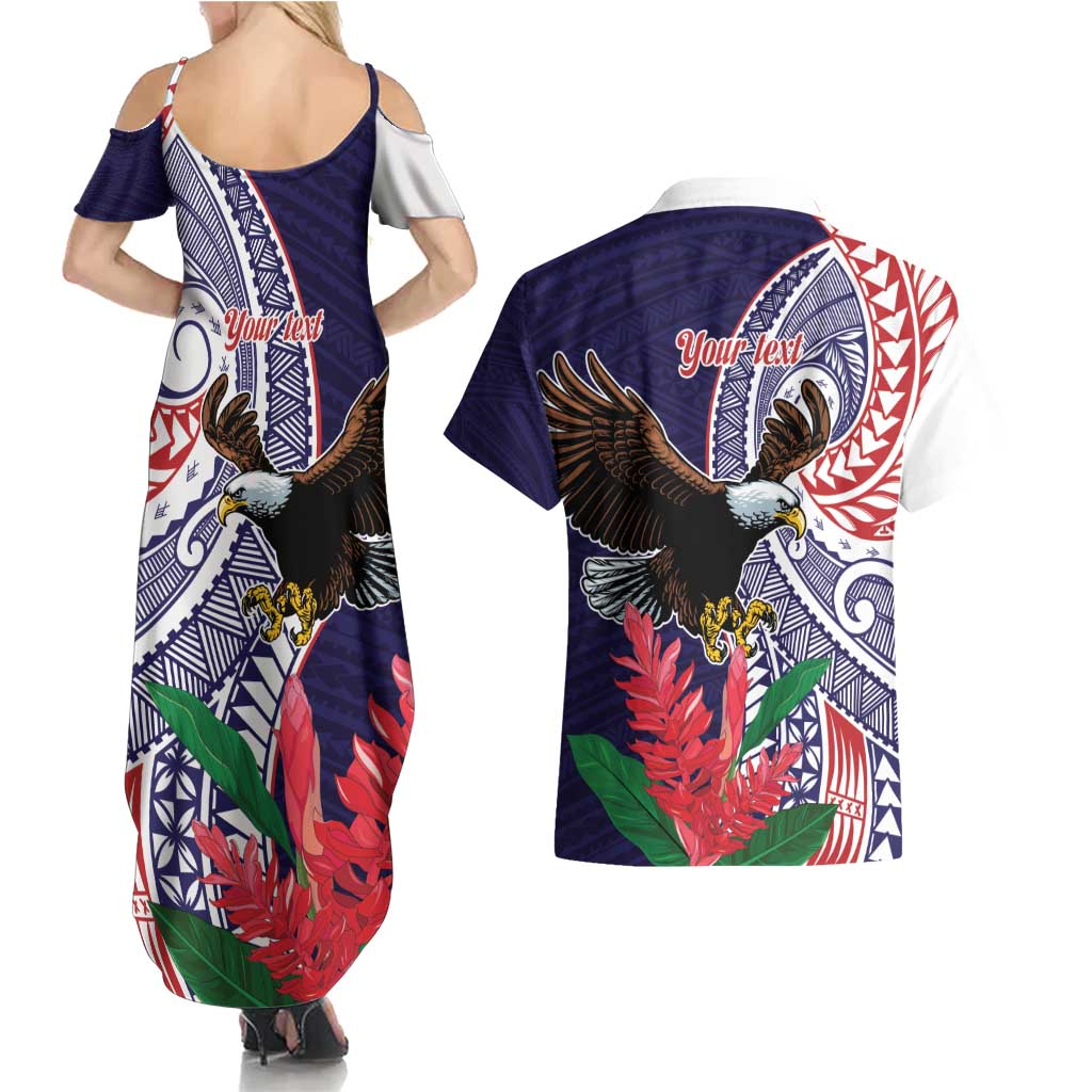 American Samoa Bald Eagle Personalized Couples Matching Summer Maxi Dress and Hawaiian Shirt Polynesian Teuila Flowers LT9 - Polynesian Pride