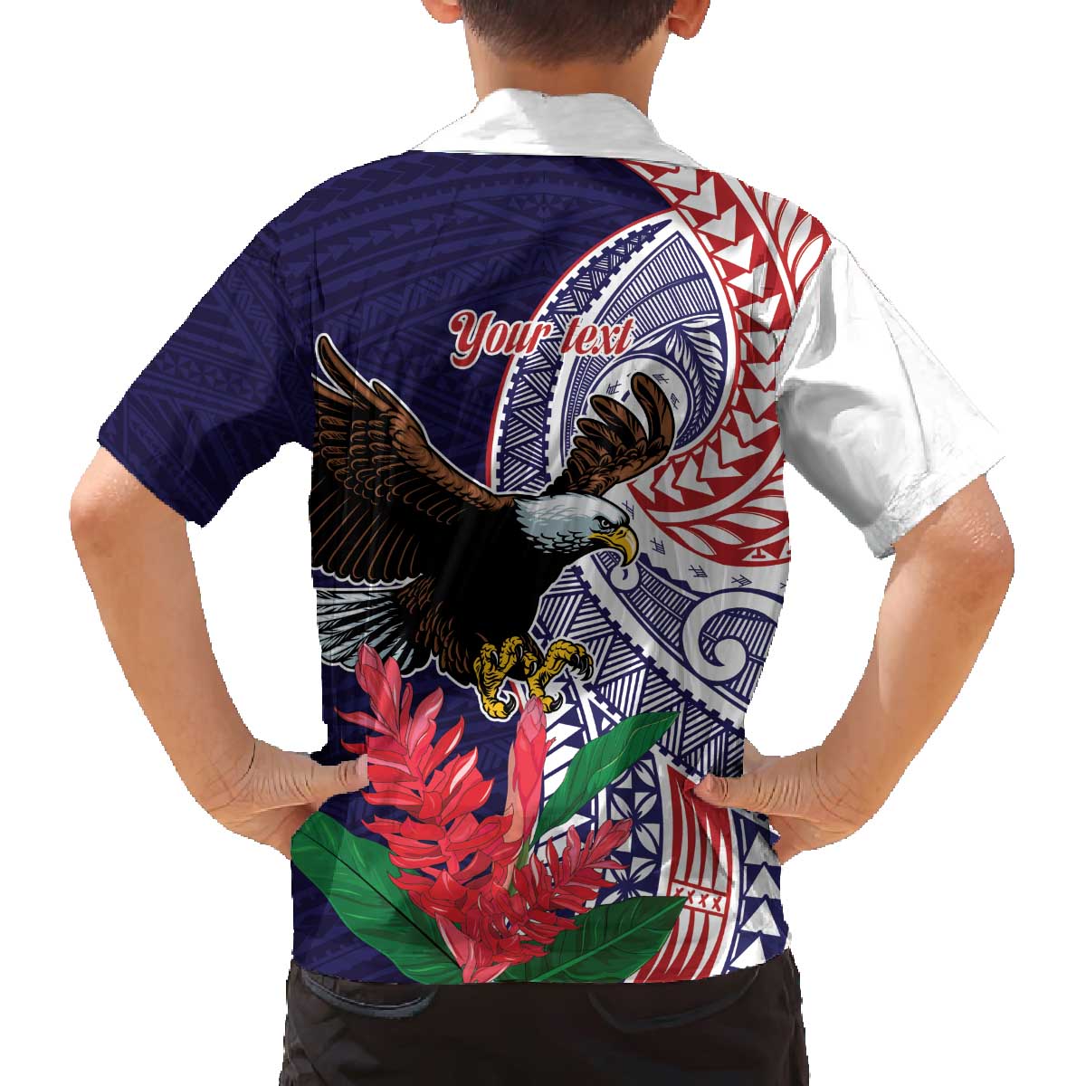 American Samoa Bald Eagle Personalized Family Matching Off The Shoulder Long Sleeve Dress and Hawaiian Shirt Polynesian Teuila Flowers - Polynesian Pride