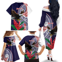 American Samoa Bald Eagle Personalized Family Matching Off The Shoulder Long Sleeve Dress and Hawaiian Shirt Polynesian Teuila Flowers - Polynesian Pride