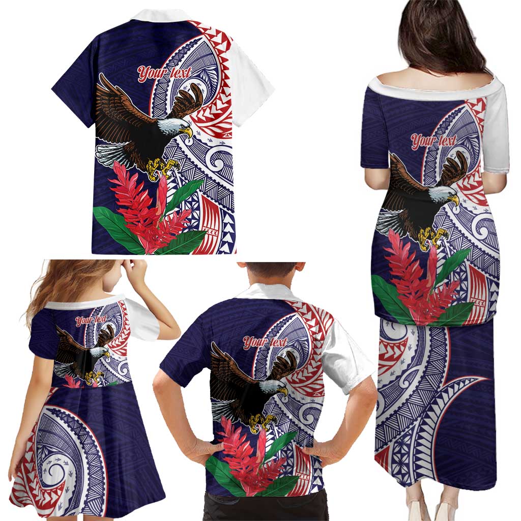 American Samoa Bald Eagle Personalized Family Matching Puletasi and Hawaiian Shirt Polynesian Teuila Flowers - Polynesian Pride