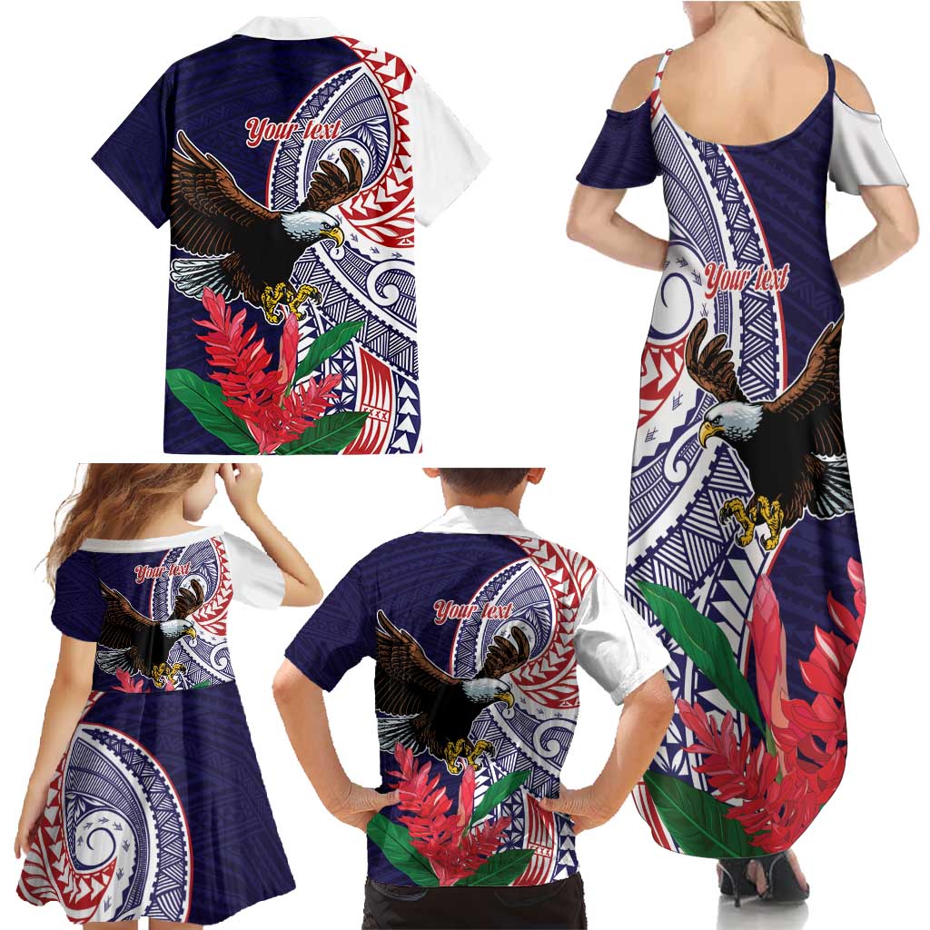 American Samoa Bald Eagle Personalized Family Matching Summer Maxi Dress and Hawaiian Shirt Polynesian Teuila Flowers - Polynesian Pride