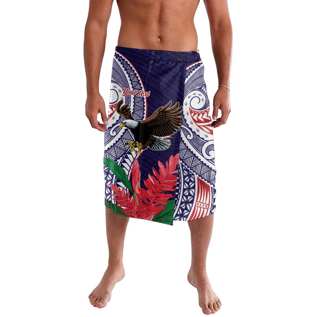 American Samoa Bald Eagle Personalized Lavalava Polynesian Teuila Flowers - Polynesian Pride