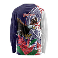 American Samoa Bald Eagle Personalized Long Sleeve Shirt Polynesian Teuila Flowers - Polynesian Pride