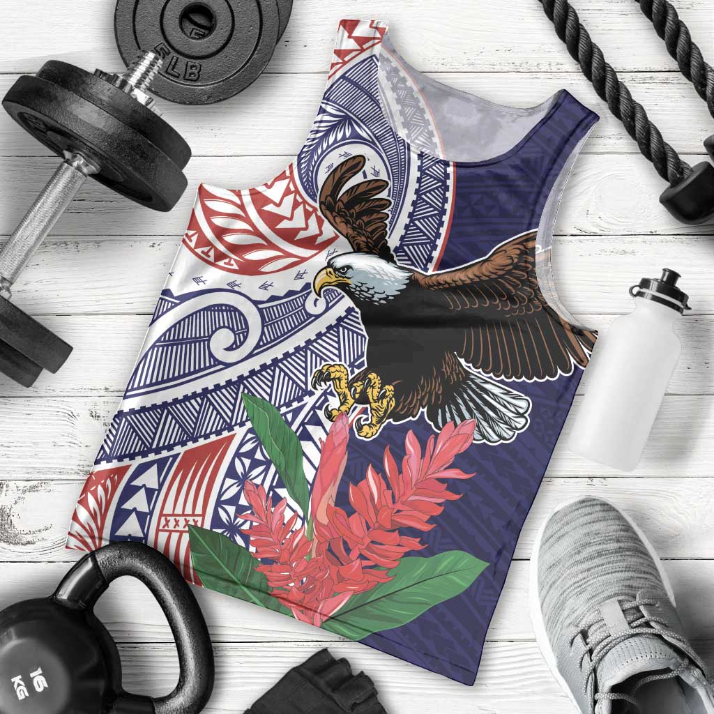 American Samoa Bald Eagle Personalized Men Tank Top Polynesian Teuila Flowers - Polynesian Pride