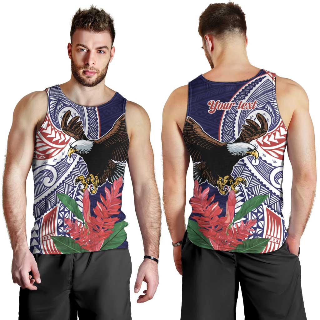 American Samoa Bald Eagle Personalized Men Tank Top Polynesian Teuila Flowers - Polynesian Pride