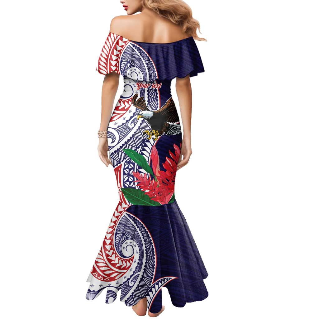 American Samoa Bald Eagle Personalized Mermaid Dress Polynesian Teuila Flowers - Polynesian Pride
