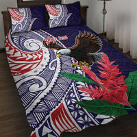 American Samoa Bald Eagle Personalized Quilt Bed Set Polynesian Teuila Flowers - Polynesian Pride