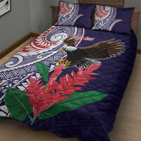 American Samoa Bald Eagle Personalized Quilt Bed Set Polynesian Teuila Flowers - Polynesian Pride