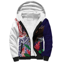 American Samoa Bald Eagle Personalized Sherpa Hoodie Polynesian Teuila Flowers LT9 Unisex Blue - Polynesian Pride