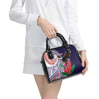 American Samoa Bald Eagle Personalized Shoulder Handbag Polynesian Teuila Flowers - Polynesian Pride