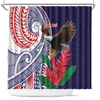 American Samoa Bald Eagle Personalized Shower Curtain Polynesian Teuila Flowers - Polynesian Pride