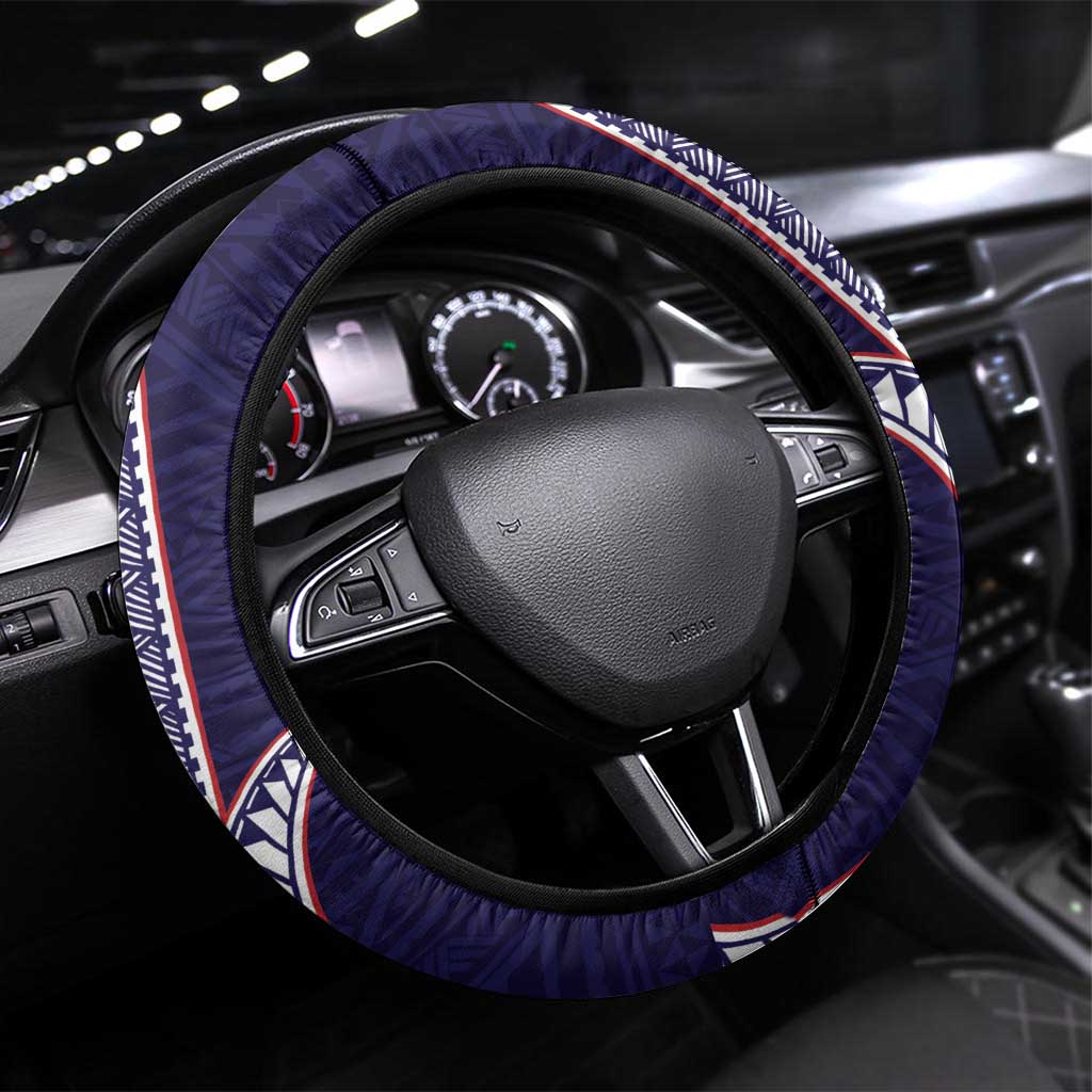 American Samoa Bald Eagle Steering Wheel Cover Polynesian Teuila Flowers - Polynesian Pride