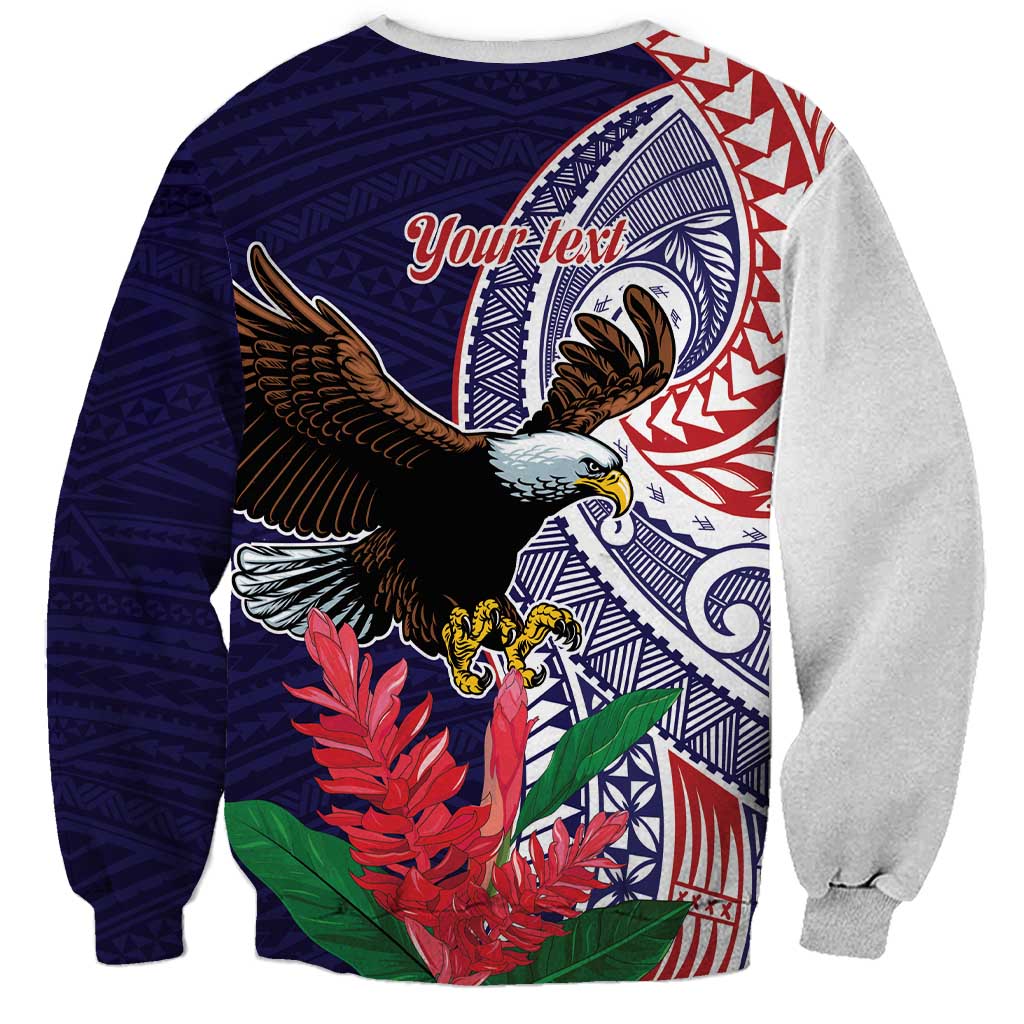 American Samoa Bald Eagle Personalized Sweatshirt Polynesian Teuila Flowers - Polynesian Pride
