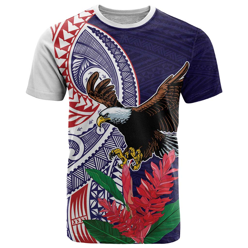 American Samoa Bald Eagle Personalized T Shirt Polynesian Teuila Flowers - Polynesian Pride