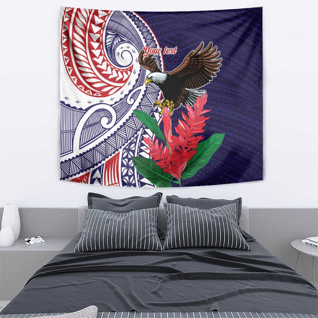 American Samoa Bald Eagle Personalized Tapestry Polynesian Teuila Flowers - Polynesian Pride