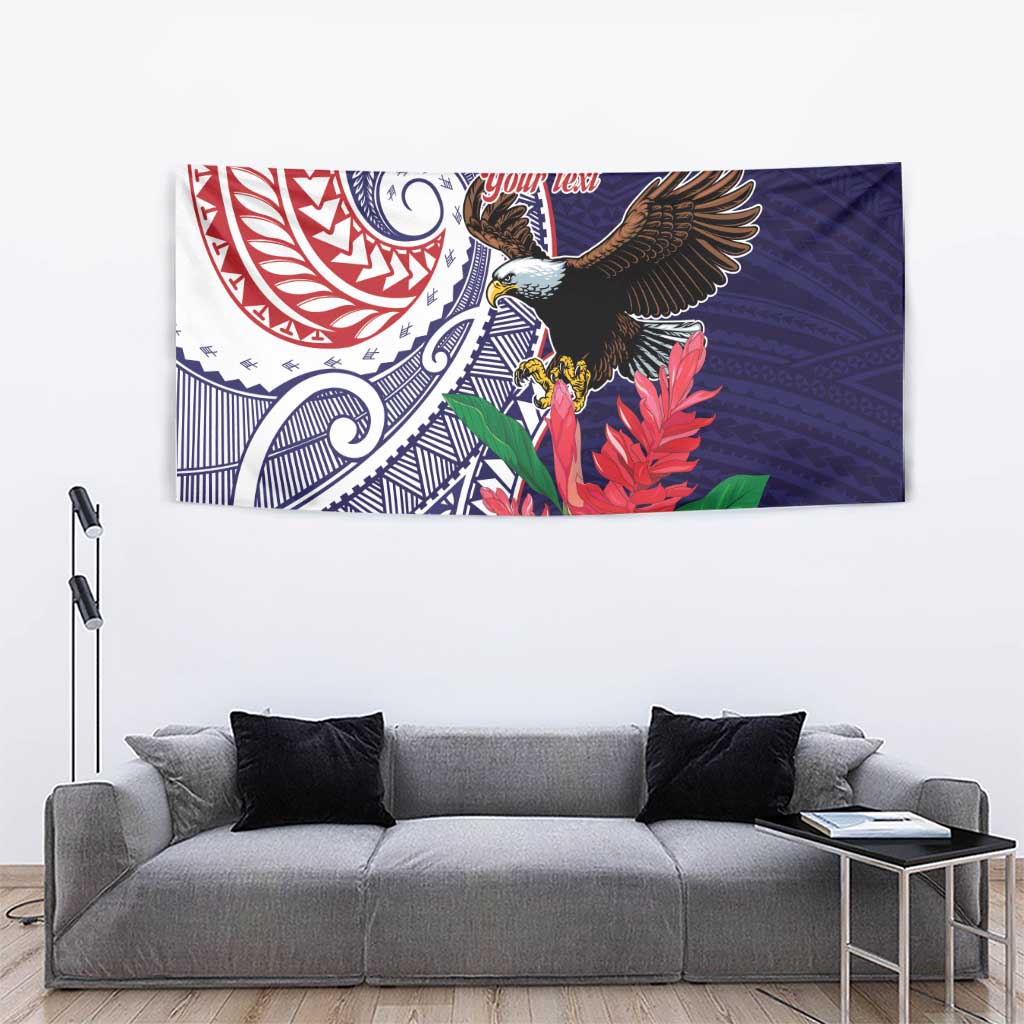American Samoa Bald Eagle Personalized Tapestry Polynesian Teuila Flowers - Polynesian Pride