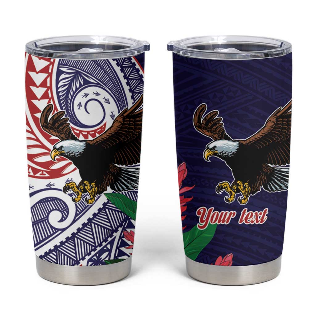 American Samoa Bald Eagle Personalized Tumbler Cup Polynesian Teuila Flowers - Polynesian Pride