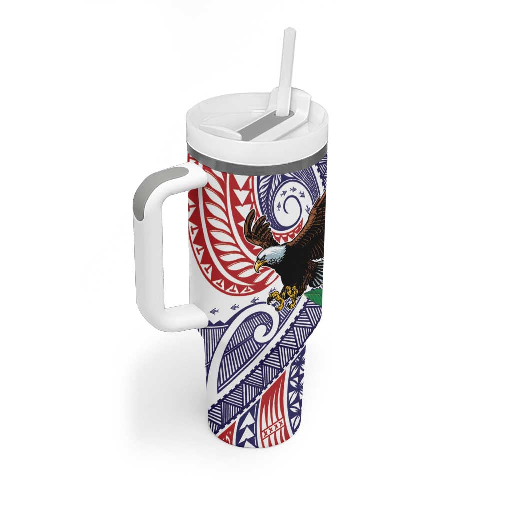 American Samoa Bald Eagle Personalized Tumbler With Handle Polynesian Teuila Flowers - Polynesian Pride