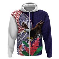American Samoa Bald Eagle Personalized Zip Hoodie Polynesian Teuila Flowers - Polynesian Pride