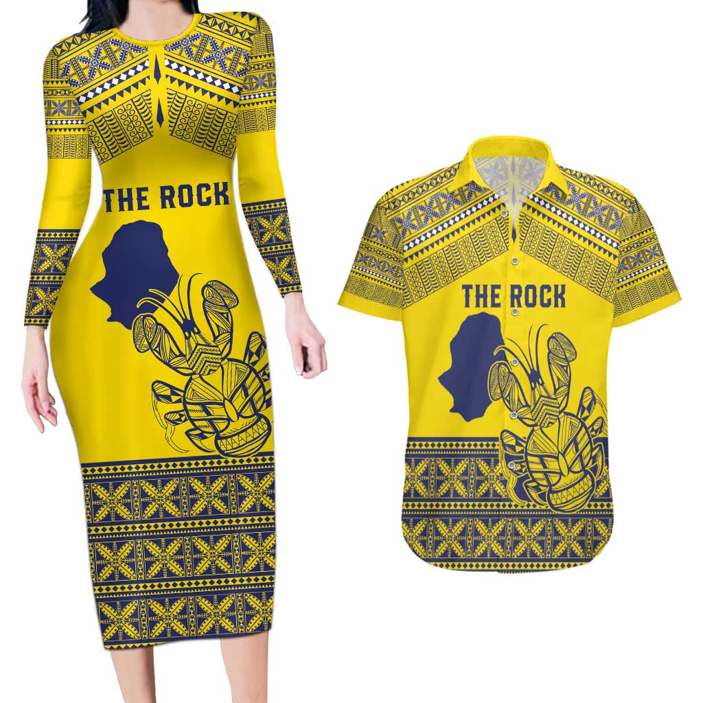 Niue Crab Personalised Couples Matching Long Sleeve Bodycon Dress and Hawaiian Shirt Niuean Hiapo Pattern - Polynesian Pride
