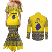 Niue Crab Personalised Couples Matching Mermaid Dress and Long Sleeve Button Shirt Niuean Hiapo Pattern - Polynesian Pride