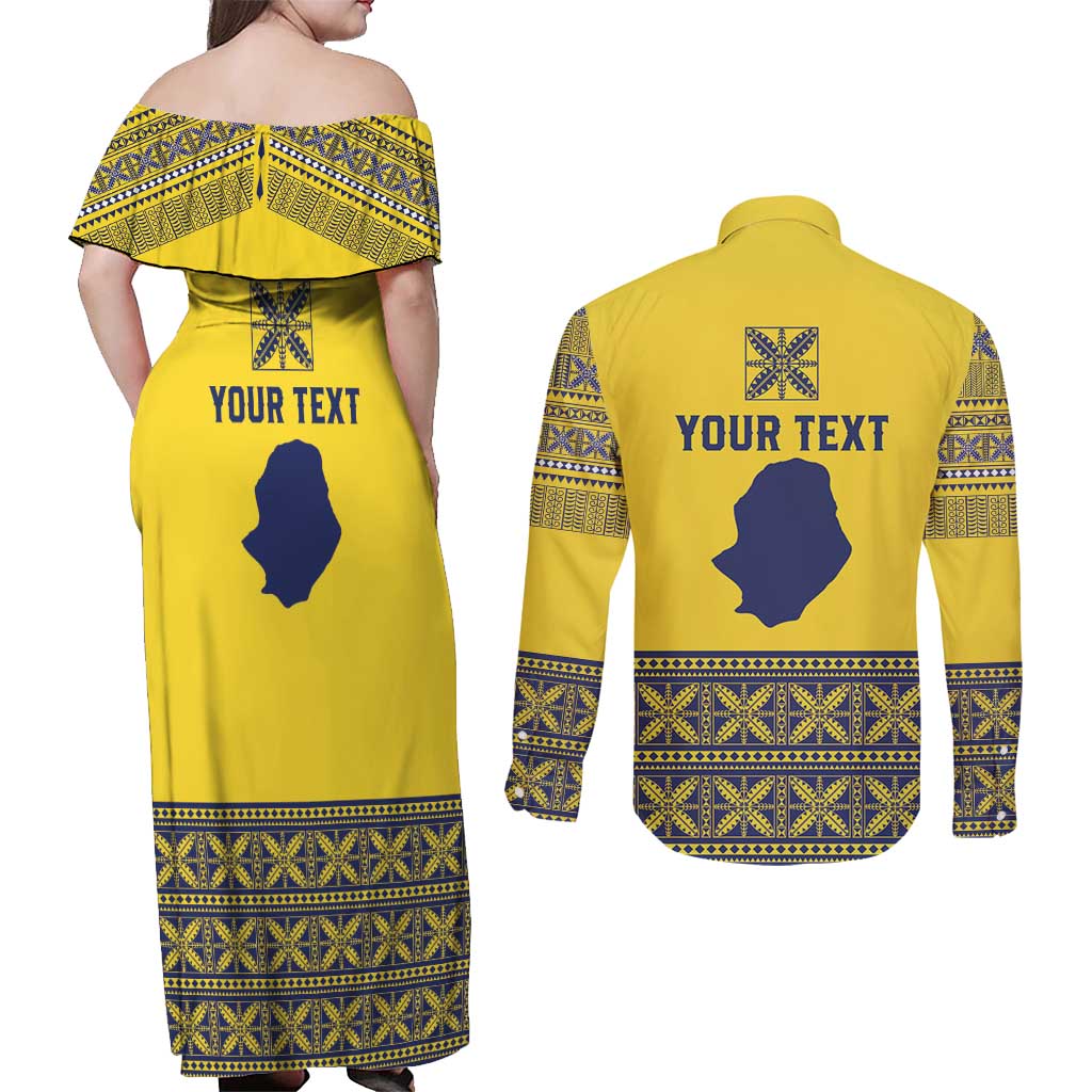 Niue Crab Personalised Couples Matching Off Shoulder Maxi Dress and Long Sleeve Button Shirt Niuean Hiapo Pattern - Polynesian Pride