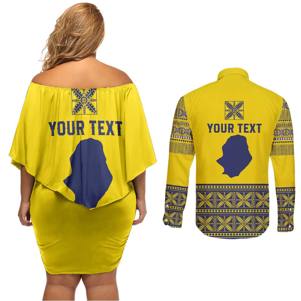 Niue Crab Personalised Couples Matching Off Shoulder Short Dress and Long Sleeve Button Shirt Niuean Hiapo Pattern - Polynesian Pride
