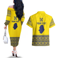 Niue Crab Personalised Couples Matching Off The Shoulder Long Sleeve Dress and Hawaiian Shirt Niuean Hiapo Pattern - Polynesian Pride
