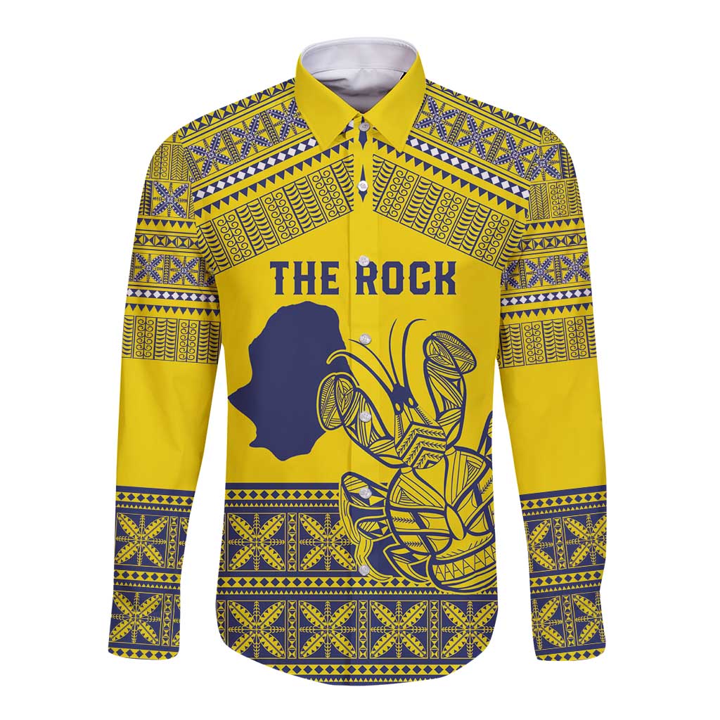 Niue Crab Personalised Long Sleeve Button Shirt Niuean Hiapo Pattern LT9 Unisex Gold - Polynesian Pride
