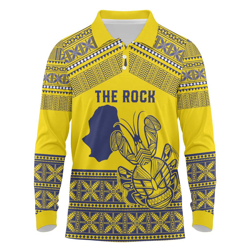 Niue Crab Personalised Long Sleeve Polo Shirt Niuean Hiapo Pattern - Polynesian Pride