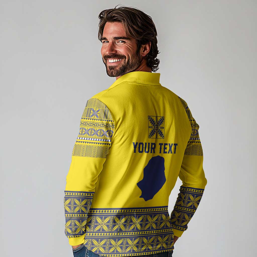 Niue Crab Personalised Long Sleeve Polo Shirt Niuean Hiapo Pattern - Polynesian Pride