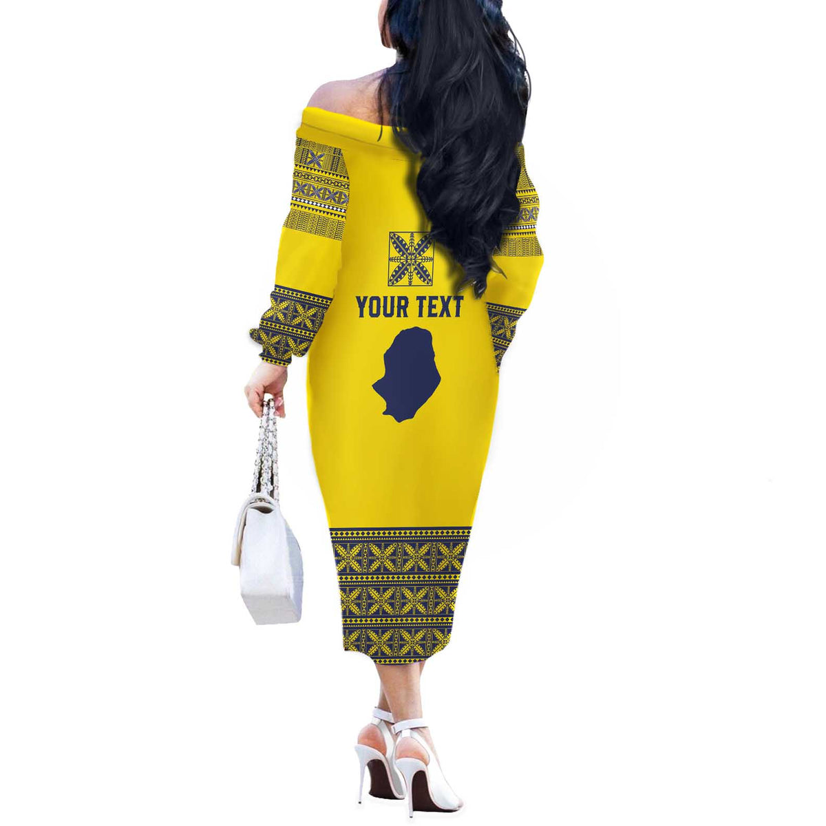 Niue Crab Personalised Off The Shoulder Long Sleeve Dress Niuean Hiapo Pattern - Polynesian Pride