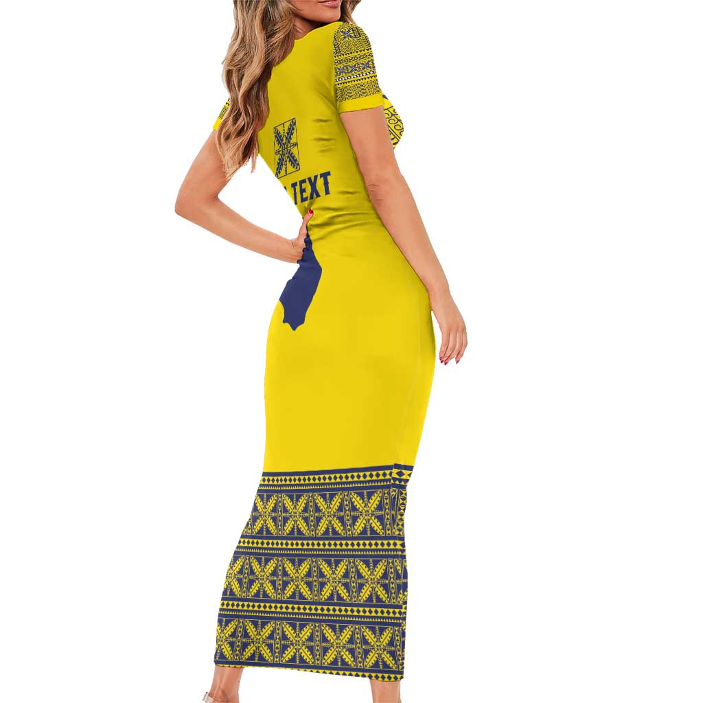 Niue Crab Personalised Short Sleeve Bodycon Dress Niuean Hiapo Pattern - Polynesian Pride