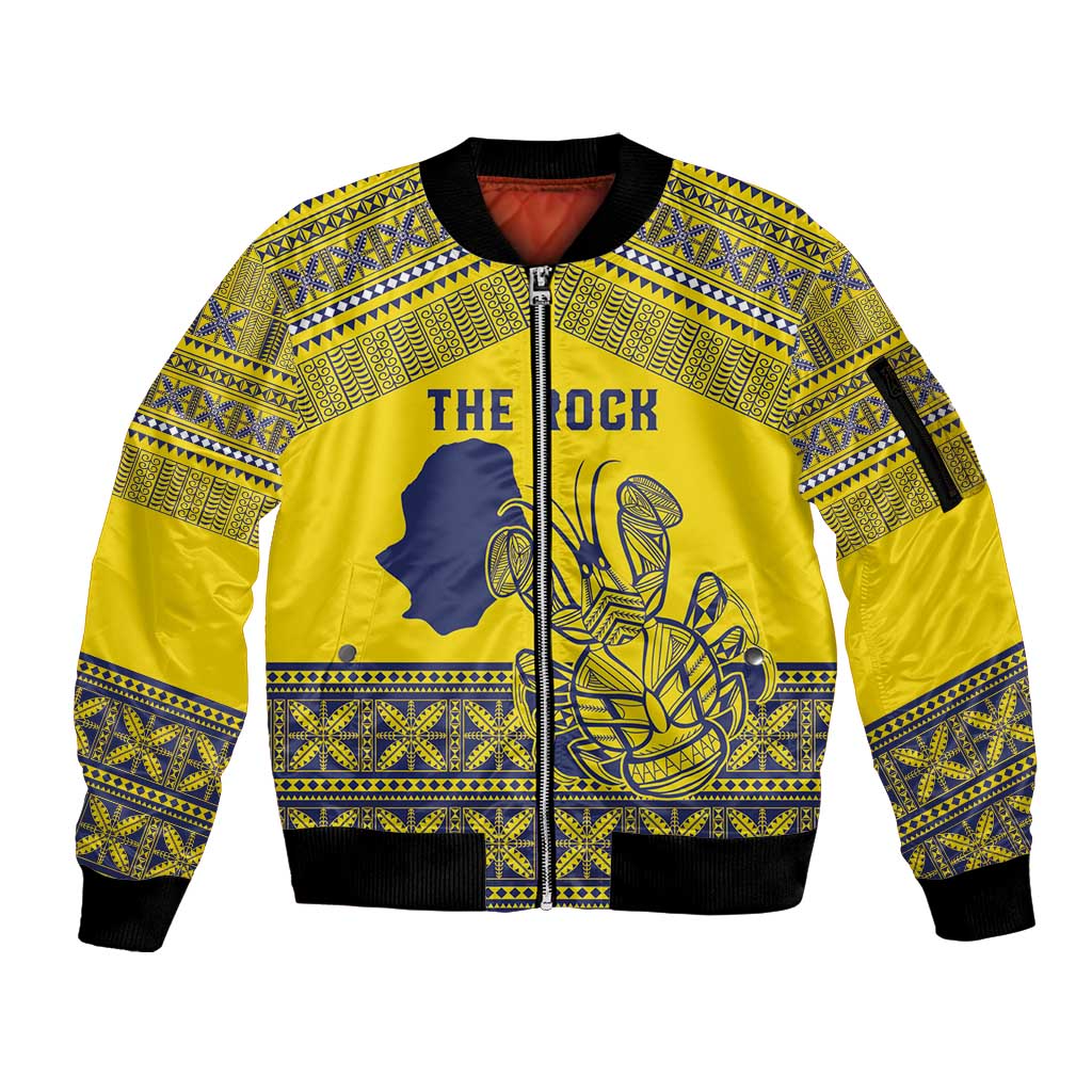 Niue Crab Personalised Sleeve Zip Bomber Jacket Niuean Hiapo Pattern - Polynesian Pride