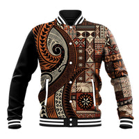 Vintage Samoa Siapo Mamanu Baseball Jacket Brown Samoan Tapa Motif LT9 Unisex Brown - Polynesian Pride