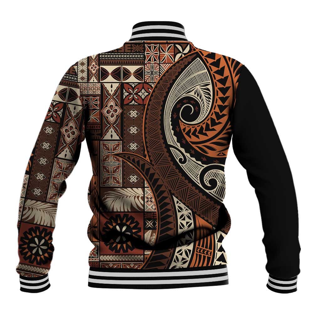 Vintage Samoa Siapo Mamanu Baseball Jacket Brown Samoan Tapa Motif LT9 - Polynesian Pride