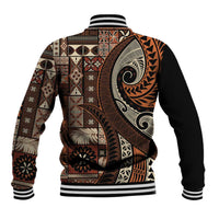 Vintage Samoa Siapo Mamanu Baseball Jacket Brown Samoan Tapa Motif LT9 - Polynesian Pride