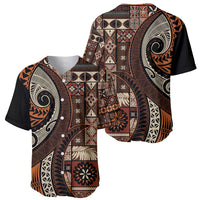 Vintage Samoa Siapo Mamanu Baseball Jersey Brown Samoan Tapa Motif - Polynesian Pride