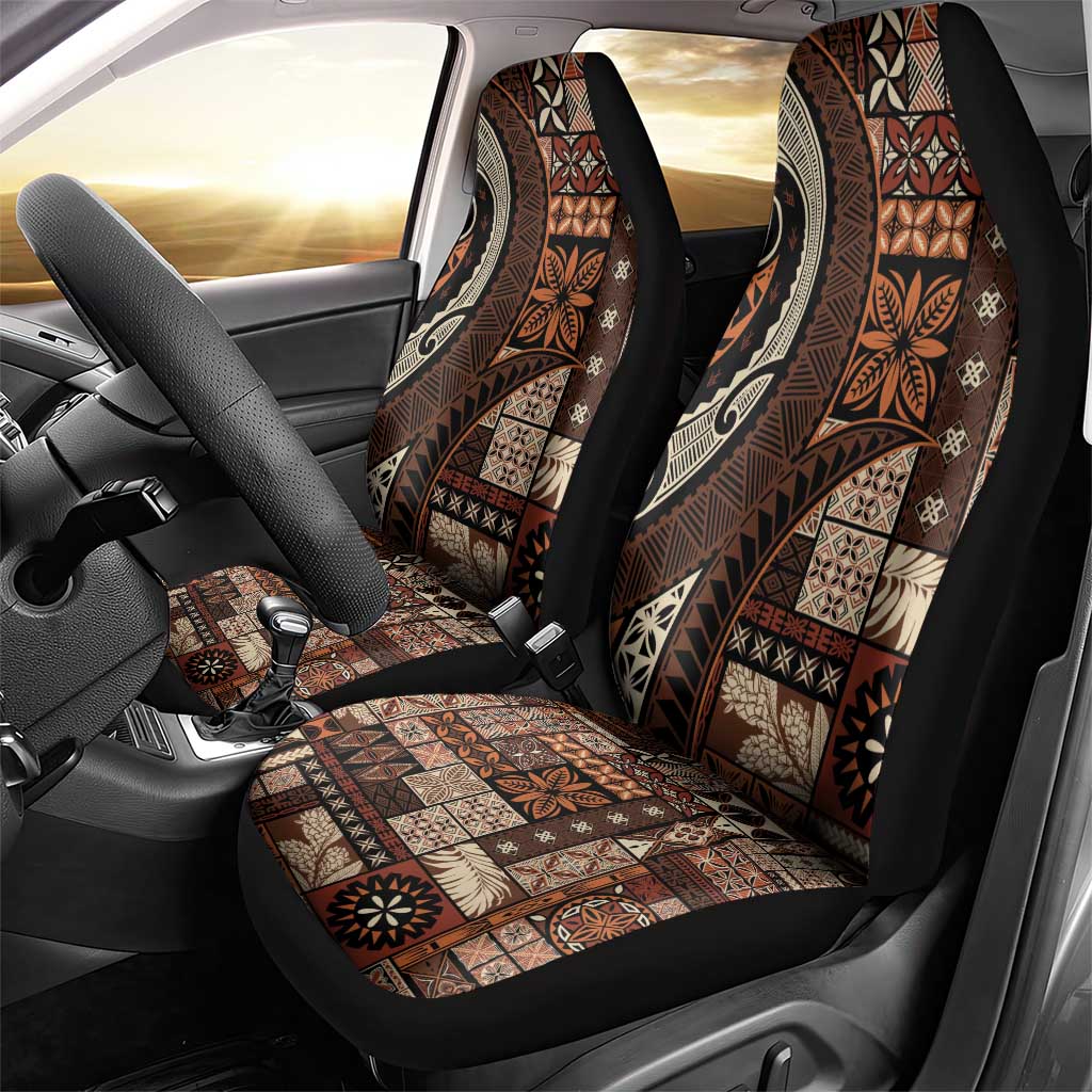 Vintage Samoa Siapo Mamanu Car Seat Cover Brown Samoan Tapa Motif - Polynesian Pride