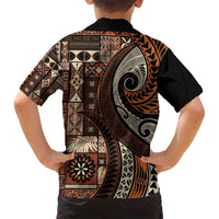 Vintage Samoa Siapo Mamanu Family Matching Long Sleeve Bodycon Dress and Hawaiian Shirt Brown Samoan Tapa Motif - Polynesian Pride