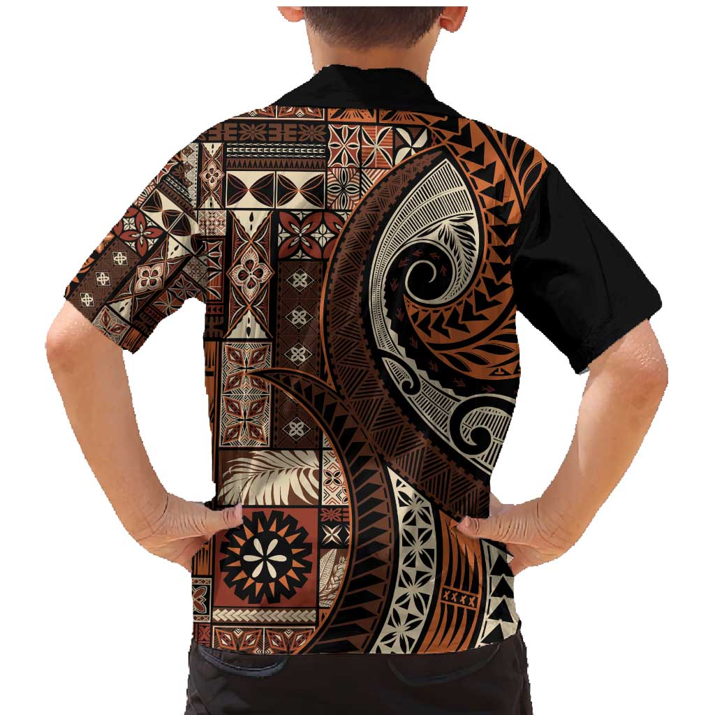 Vintage Samoa Siapo Mamanu Family Matching Mermaid Dress and Hawaiian Shirt Brown Samoan Tapa Motif - Polynesian Pride