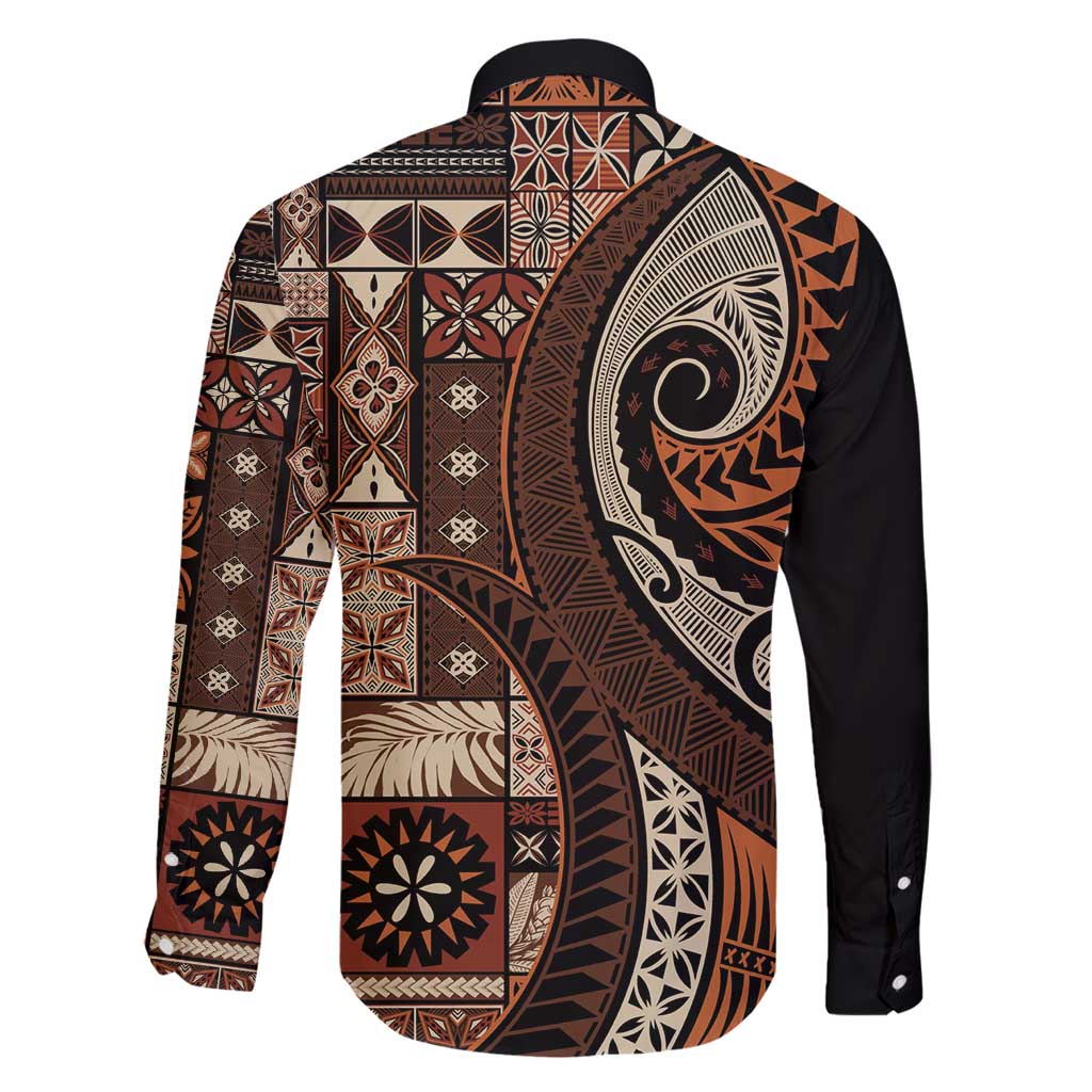 Vintage Samoa Siapo Mamanu Family Matching Mermaid Dress and Hawaiian Shirt Brown Samoan Tapa Motif - Polynesian Pride