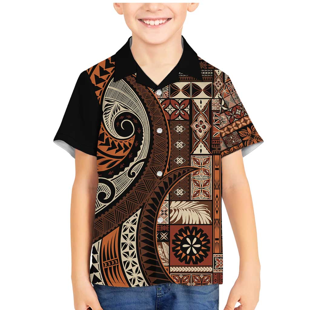 Vintage Samoa Siapo Mamanu Family Matching Mermaid Dress and Hawaiian Shirt Brown Samoan Tapa Motif - Polynesian Pride