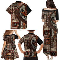 Vintage Samoa Siapo Mamanu Family Matching Puletasi and Hawaiian Shirt Brown Samoan Tapa Motif - Polynesian Pride