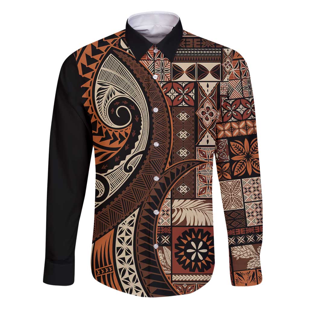 Vintage Samoa Siapo Mamanu Family Matching Puletasi and Hawaiian Shirt Brown Samoan Tapa Motif - Polynesian Pride