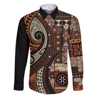 Vintage Samoa Siapo Mamanu Family Matching Puletasi and Hawaiian Shirt Brown Samoan Tapa Motif - Polynesian Pride