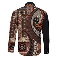 Vintage Samoa Siapo Mamanu Family Matching Summer Maxi Dress and Hawaiian Shirt Brown Samoan Tapa Motif - Polynesian Pride