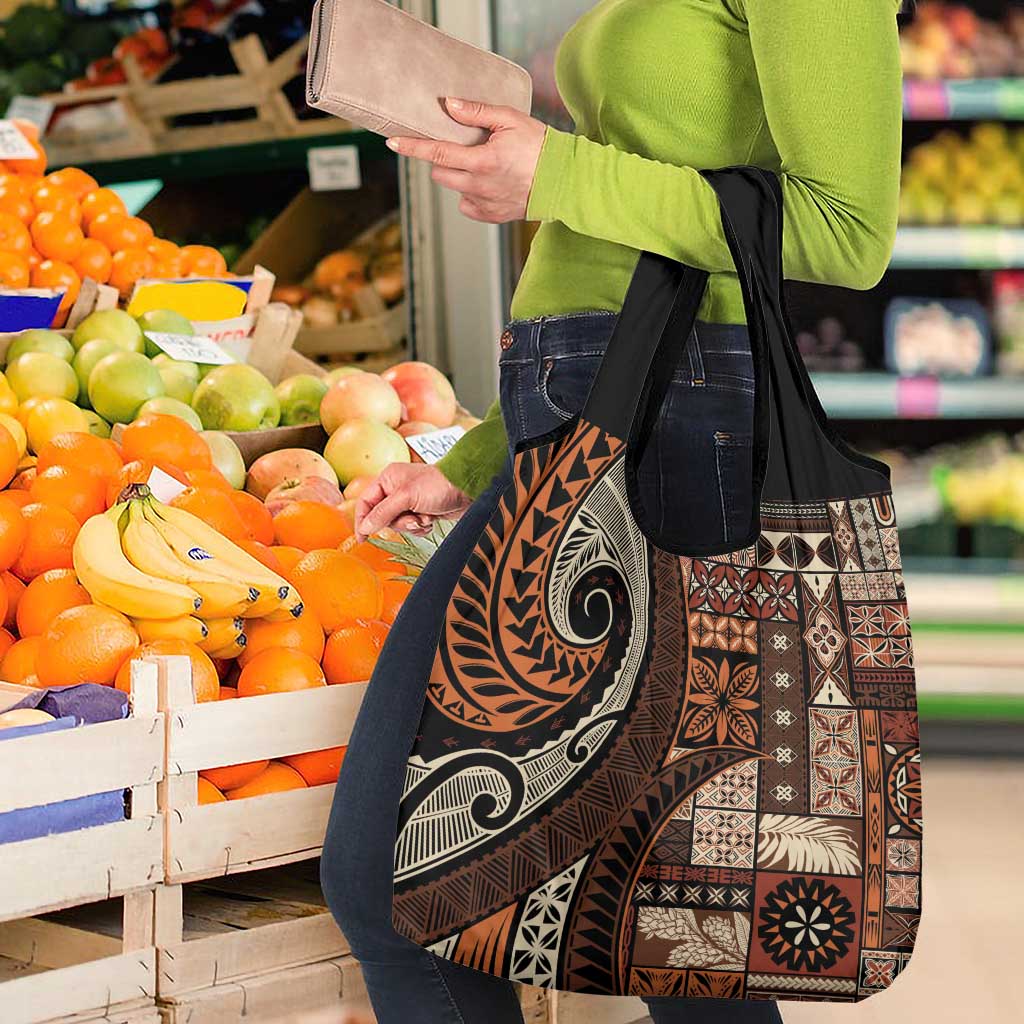 Vintage Samoa Siapo Mamanu Grocery Bag Brown Samoan Tapa Motif LT9 - Polynesian Pride